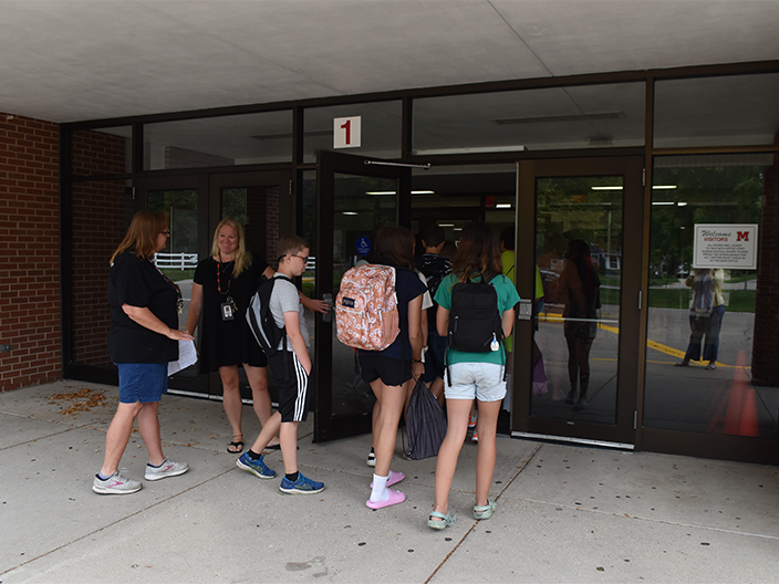 Kids entering the school